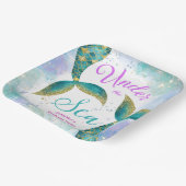 マーメイドバースデーパーティーパープルティール（緑がかった色）紙 ペーパープレート (傾斜あり)