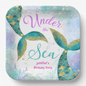 マーメイドバースデーパーティーパープルティール（緑がかった色）紙 ペーパープレート (正面)