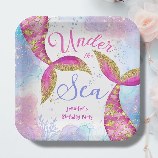 マーメイドバースデーパーティーピンクガールズ紙 ペーパープレート