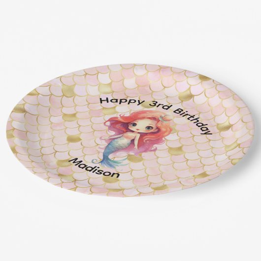マーメイドバースデーパーティー小さな女の子 ペーパープレート (アングル)