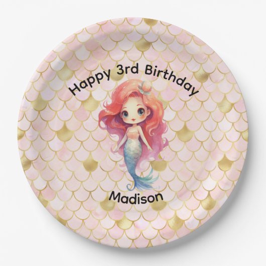 マーメイドバースデーパーティー小さな女の子 ペーパープレート (正面)
