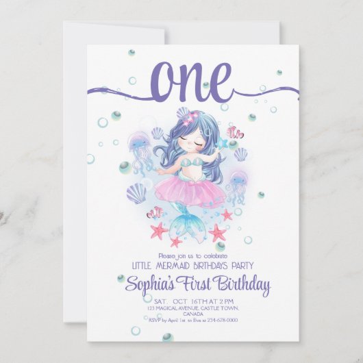 マーメイドバースデーパーティー招待状マーメイドファーストパーティー 招待状 (正面)