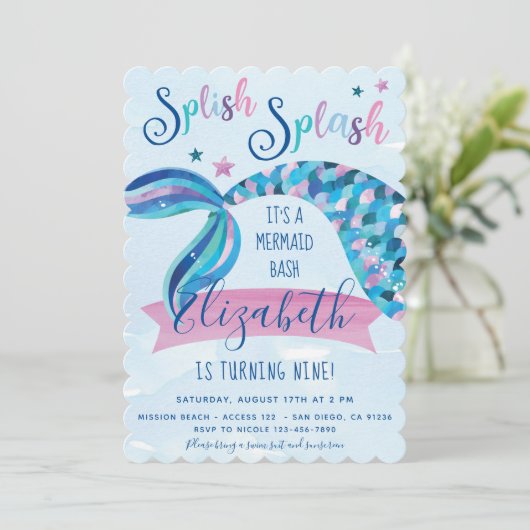 マーメイドバースデーパーティー招待状 招待状 (スタンド正面)