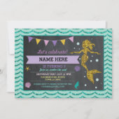 マーメイドバースデーパーティー金ゴールドグリッターシー招待状 招待状 (正面)