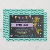 マーメイドバースデーパーティー金ゴールドグリッターシー招待状 招待状 (正面/裏面)