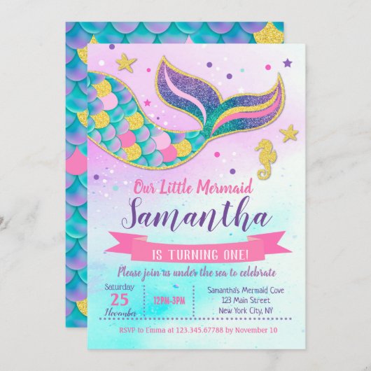マーメイドバースデーパーティ招待状 招待状 (正面/裏面)