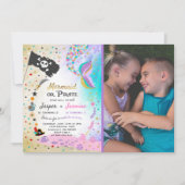 マーメイドパイレーツ誕生日招待状兄弟姉妹パーティー 招待状 (正面)