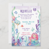 マーメイドパステルウォーターカラー誕生日招待状 招待状 (正面)