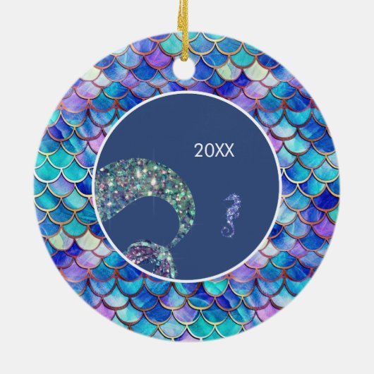 マーメイドパタはかりで測ーンの女の子名クリスマス セラミックオーナメント (裏面)