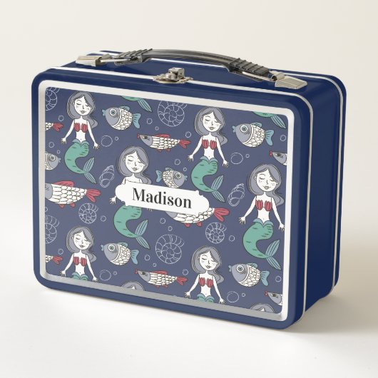 マーメイドパターン名前をカスタムする弁当箱 メタルランチボックス (正面)