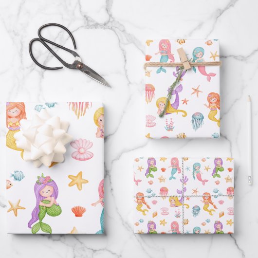 マーメイドパターン ラッピングペーパーシート (正面)