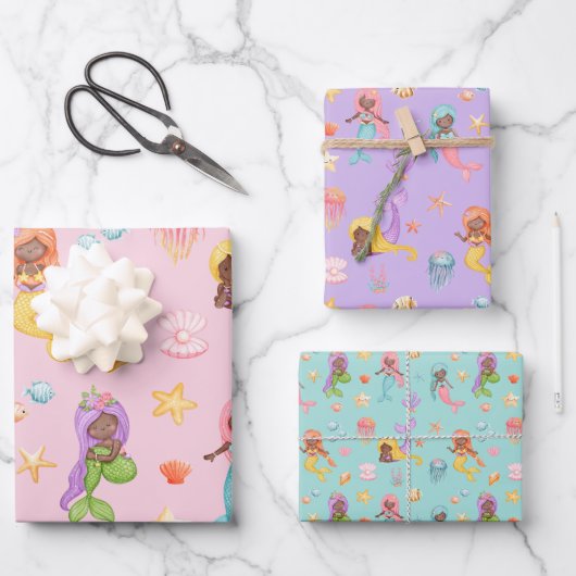 マーメイドパターン ラッピングペーパーシート (正面)