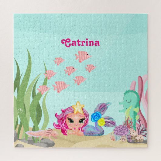 マーメイドパーソナライズされたとアクソロトル ジグソーパズル (縦)