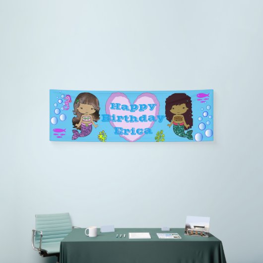 マーメイドパーソナライズされたをテーマにしたハッピーバースデーバナー 横断幕 (トレードショー)