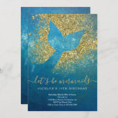 マーメイドパーソナライズされたをテーマにした誕生日パーティー 招待状 (正面/裏面)