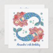 マーメイドパーソナライズされたチルドレン誕生日招待状 (正面/裏面)