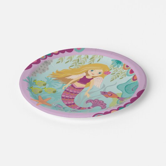 マーメイドパーソナライズされたバースデーパーティー紙プレート ペーパープレート (アングル)