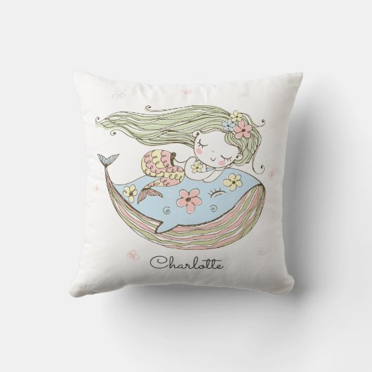マーメイドパーソナライズされたホエールネーム装飾用クッション クッション (裏面)