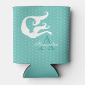 マーメイドパーソナライズされたホワイトティール(緑がかった色)ブルーモノグラムの 缶クーラー (正面)