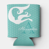 マーメイドパーソナライズされたホワイトティール(緑がかった色)ブルーモノグラムの 缶クーラー (裏面)