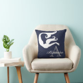 マーメイドパーソナライズされたホワイトネイビーブルーモノグラムの クッション (椅子)