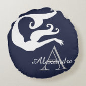 マーメイドパーソナライズされたホワイトネイビーブルーモノグラムの ラウンドクッション (裏面)