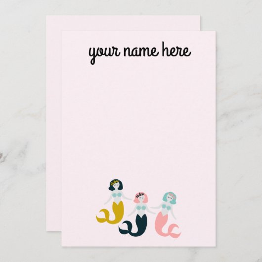 マーメイドパーソナライズされた文房具ノテカード 招待状 (正面/裏面)