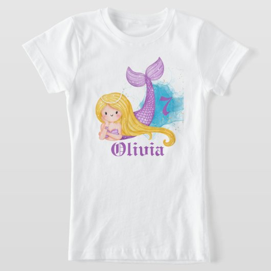 マーメイドパーソナライズされた誕生日の女の子 Tシャツ (レイダウン)
