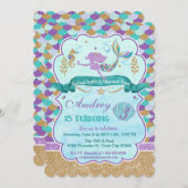 マーメイドパーソナライズされた誕生日パーティー 招待状 (正面/裏面)