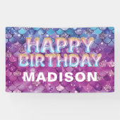 マーメイドパーソナライズされた誕生日ピンクブルーグリッター 横断幕 (横)