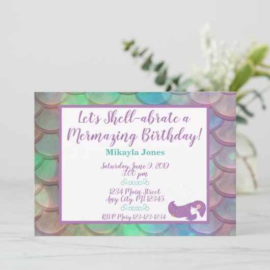 マーメイドパーソナライズされた誕生日 招待状 (スタンド正面)