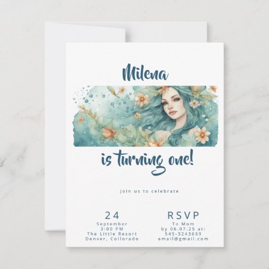 マーメイドパーティの招待状ファースト・ガールズ・バースデー 招待状 (正面)