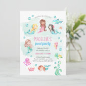 マーメイドパーティの招待状、誕生日プールパーティー 招待状 (スタンド正面)