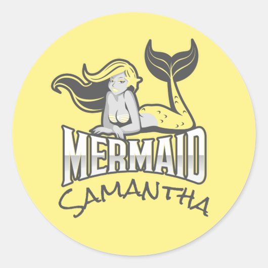 マーメイドパーティーイエロークラシックラウンドステッカー ラウンドシール (正面)