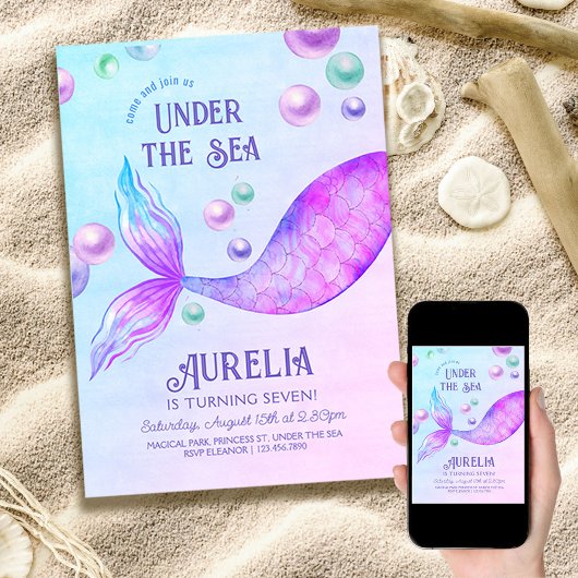 マーメイドパーティーエイジガールズ誕生日 招待状