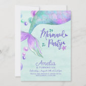 マーメイドパーティーエイジマーメイドテール誕生日 招待状 (正面)
