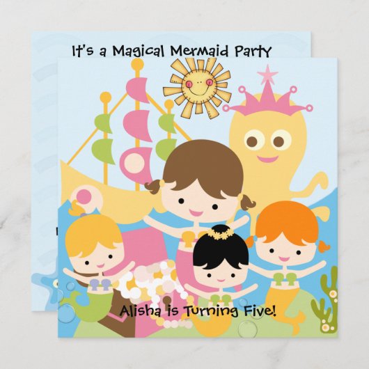 マーメイドパーティーカスタマイズ誕生日招待状 招待状 (正面/裏面)
