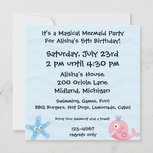 マーメイドパーティーカスタマイズ誕生日招待状 招待状 (裏面)