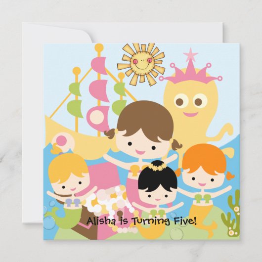 マーメイドパーティーカスタマイズ誕生日招待状 招待状 (正面)