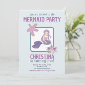 マーメイドパーティーガール誕生日ティール(緑がかった色)パープル 招待状 (スタンド正面)