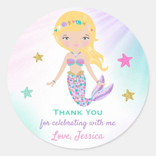 マーメイドパーティーシールラベルマーメイドパーティーの好意 ラウンドシール (正面)