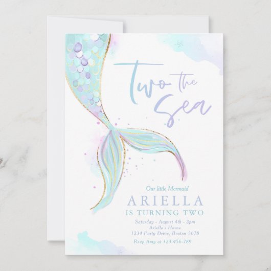 マーメイドパーティーツザシーマーメイド2歳の誕生日 招待状 (正面)