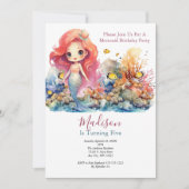 マーメイドパーティートレンディー人気がある小さな女の子誕生日 招待状 (正面)