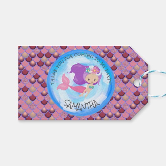 マーメイドパーティーパープルピンクありがとうギフトラベル ギフトタグ (正面(横))