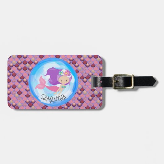 マーメイドパーティーパープルピンクはかりで測 ラゲッジタグ (正面横)