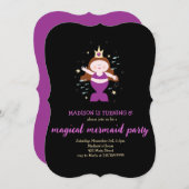 マーメイドパーティーパープル海洋生物誕生日パーティー 招待状 (正面/裏面)