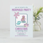 マーメイドパーティーブラックガール誕生日ティール(緑がかった色)パープル 招待状 (スタンド正面)
