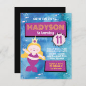 マーメイドパーティーブルー絞り染めシーライフ誕生日パーティー 招待状 (正面/裏面)