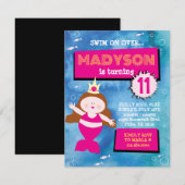 マーメイドパーティーブルー絞り染めシーライフ誕生日パーティー 招待状 (正面/裏面)