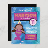 マーメイドパーティーブルー絞り染めシーライフ誕生日パーティー 招待状 (正面/裏面)